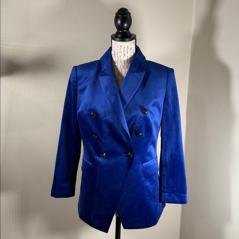 White House Black Market Royal Blue Blazer velvet - Picture 2 of 10